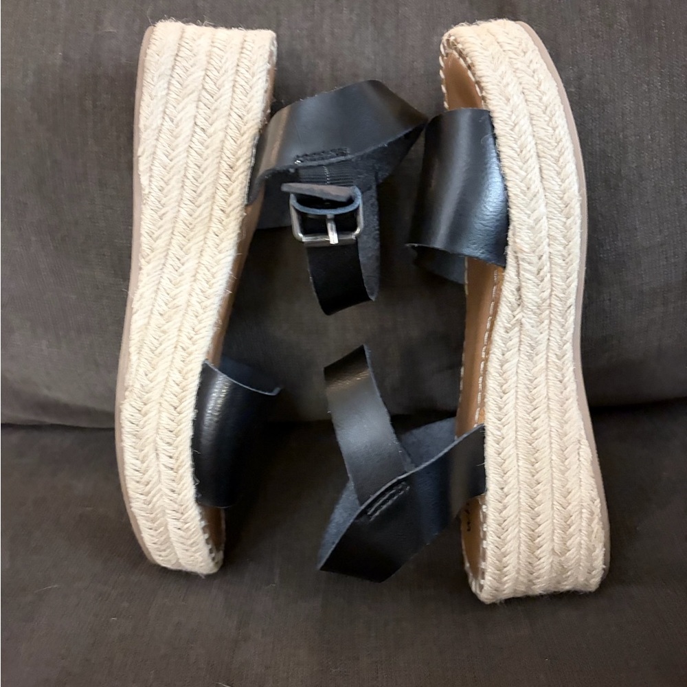 Women’s Black Espadrille Platform Sandals with Ankle Strap - whitemt. - Picture 4 of 6